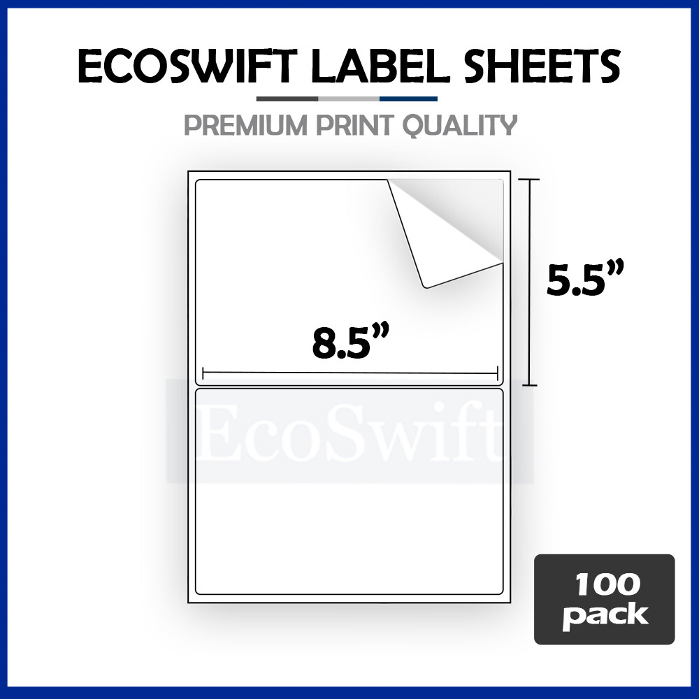 200 Shipping Labels 8.5×5.5 Half Sheets Self Adhesive 2 Per Sheet – EcoSwift