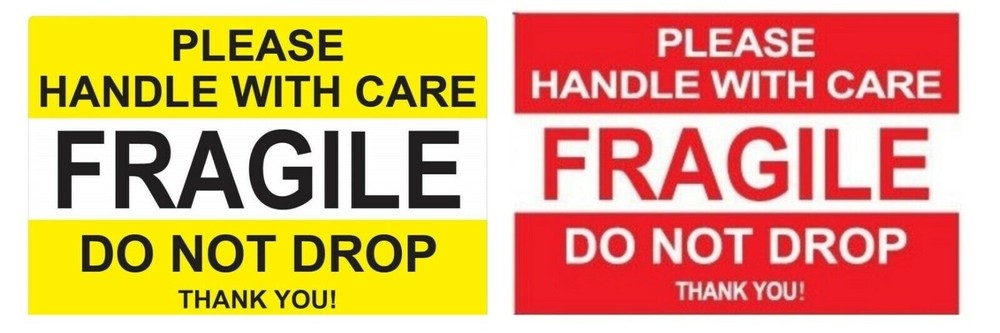 2 X 3 FRAGILE STICKER DO NOT DROP HANDLE WITH CARE WATERPROOF YELLOW 2021 Stock