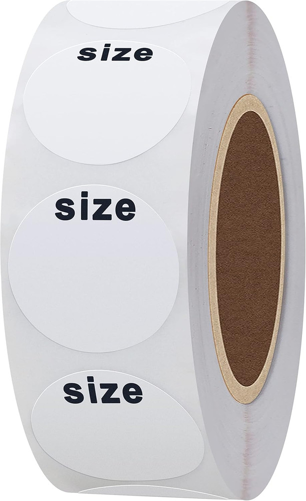 Hybsk White Blank Clothing Size Stickers 1 Inch round Adhesive Labels