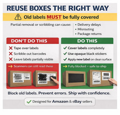 Barcode Cover Stickers – Cover Old Shipping Labels 72 Black Assorted Sizes