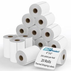 Labels 4×6, 20 Rolls x 250 Labels, Direct Thermal, with Zebra, Eltron Printers