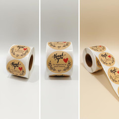 500 Pieces of Kraft Paper Adhesive Labels in one roll, 2-inch Thank You for Supp