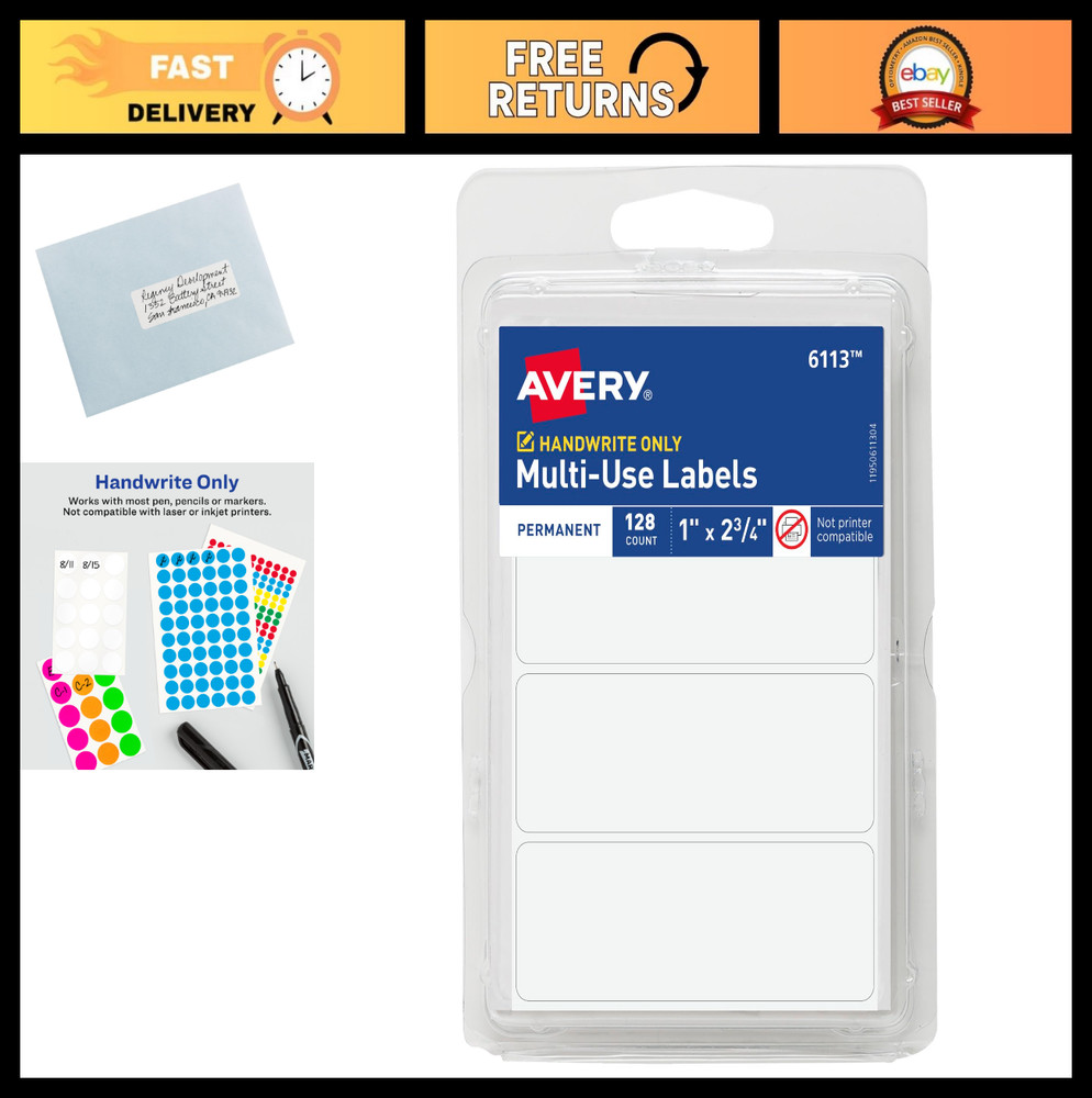 Removable Multi-Use Labels 1″ x 2.75″ – 128 Blank White Labels, 36 Packs Total