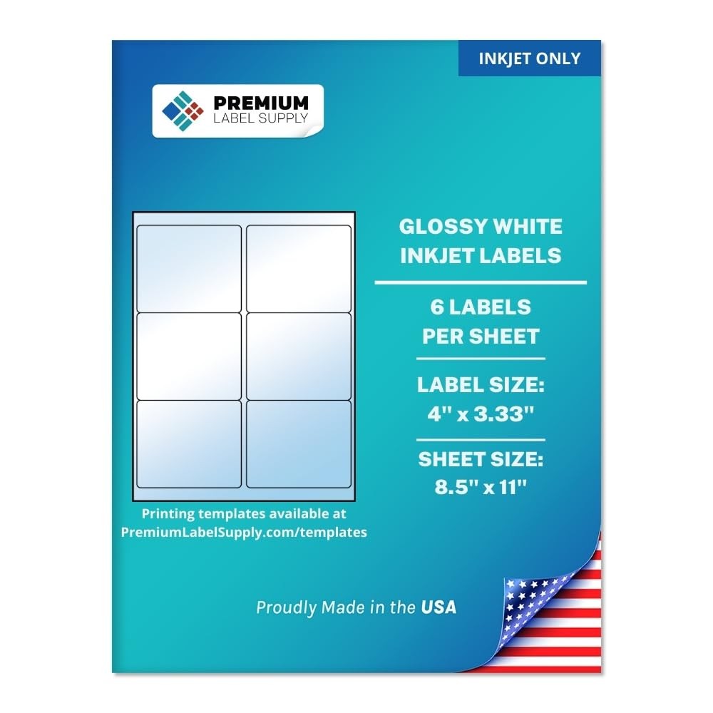 Glossy White Sticker Labels – 4″ x 3.33″ – (6 per ) (Glossy White for Inkjet …