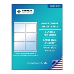 Glossy White Sticker Labels – 4″ x 3.33″ – (6 per ) (Glossy White for Inkjet …
