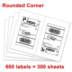 600 Half Sheet 8.5 x 5.5 Shipping Label Round Corner Self Adhesive 2 per Sheet