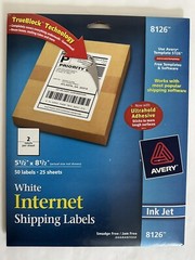 Avery 8126 Inkjet Printable Shipping Labels 5.5″x8.5″ White 50 Labels 25 Sheets