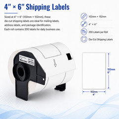 8Rolls 4″x6″ Large White Paper Shipping Labels DK-1241 for Brother QL-1110NWB