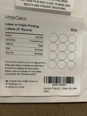 MaxGear 2″ Round Printable Sticker Labels White Inkjet & Laser 30 Sheets 360 New