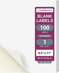 8-1/2″ x 11″ 1 Up White Laser Labels, one vertical slit in the back – 100 Labels