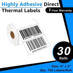 4×2 Shipping Label 750Labels/Roll PBA Free Work for Zebra Eltron Peinters 30Roll