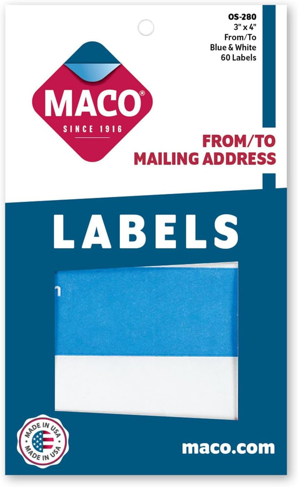 from/to Mailing Labels 3 x 4 Inches 60 Per Box Blue and White (OS-280)