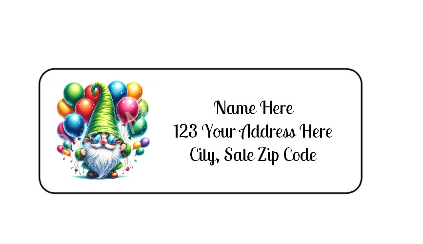 30 Birthday Gnome PERSONALIZED RETURN ADDRESS LABELS 1 in X 2 5/8 GLOSSY