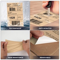 Khaki Shipping Thermal Labels 4 × 6 Inch Vinyl Self-Adhesive Fanfold Direct S…