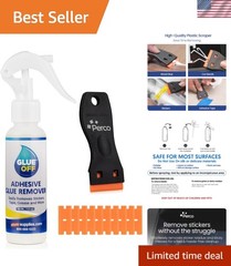 Glue Off Adhesive Sticker Remover 3.3 fl. oz & Scraper with Plastic Razor for…