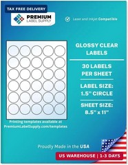 Premium Label Supply Glossy Clear Sticker Round Labels – 1.5″ Circle – Laser/Ink