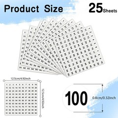 Number Stickers 1-100, 2500 PCS Vinyl Consecutive Self-Adhesive Small Round L…