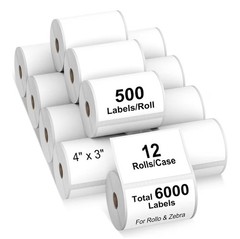 AveneMark 12 rolls of 4 x 3 inch direct thermal labels for barcodes, mailing add